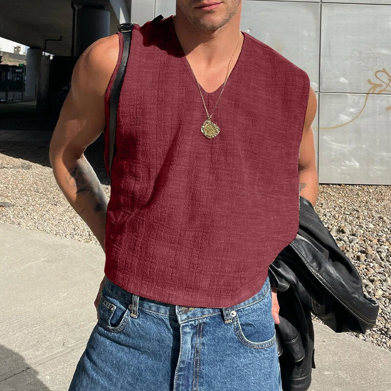 (image for) INCERUN Mens Solid Textured V-Neck Sleeveless Tank Top Comfortable Cool Vest Top