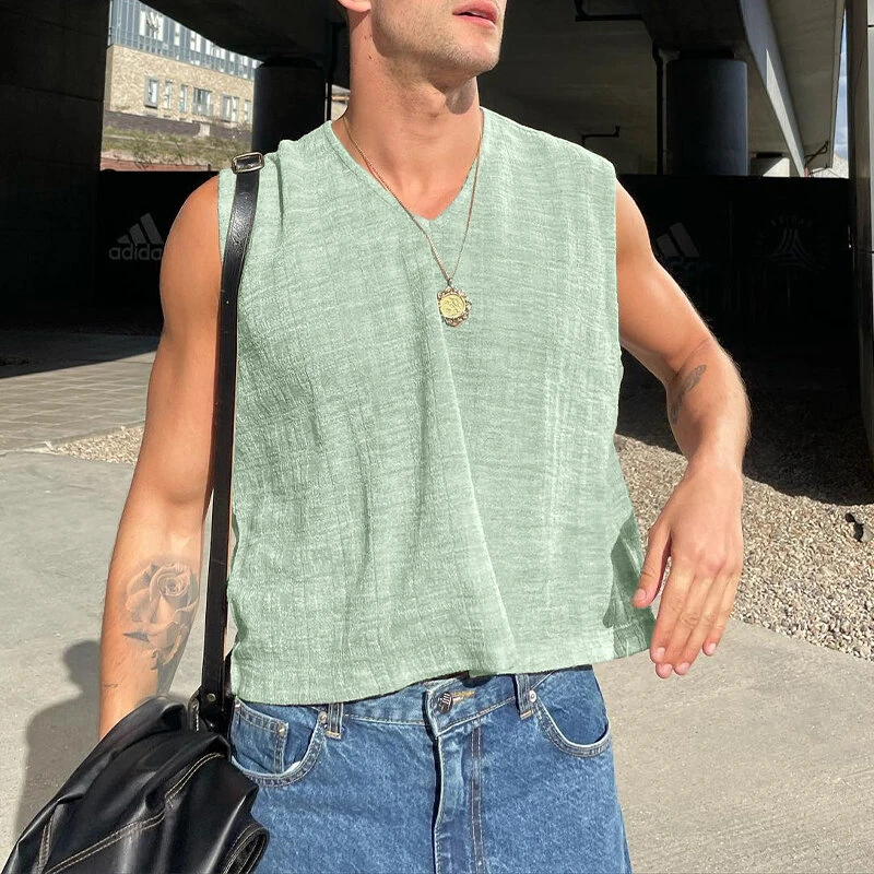 (image for) INCERUN Mens Solid Textured V-Neck Sleeveless Tank Top Comfortable Cool Vest Top